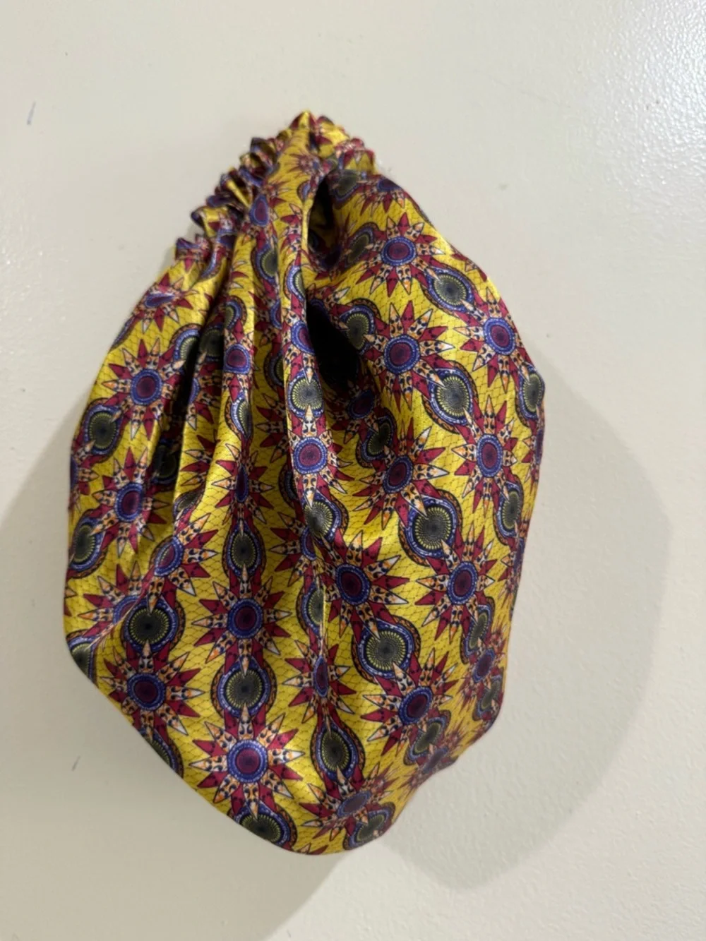 TRUBEAUTY Yellow Patterned Satin Hair Bonnet with Elastic Edge